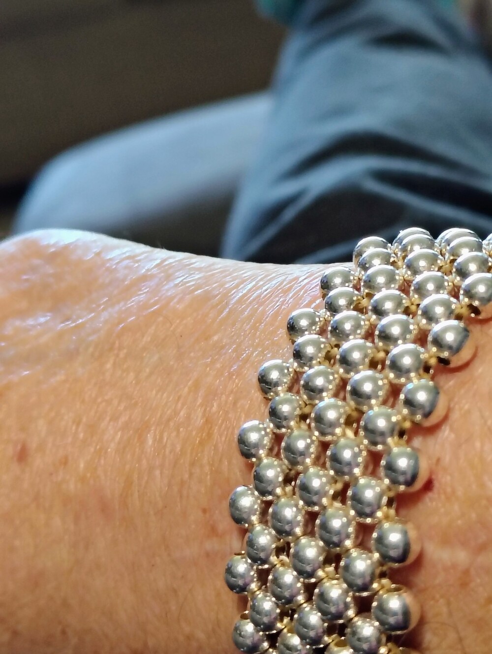 Sterling Silver Multi Row Bead Stretch Cuff Bracelet Wide 27.18g